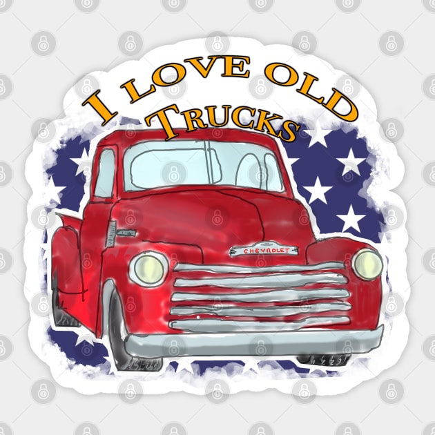 I Love Old Trucks Sticker by Custom Autos